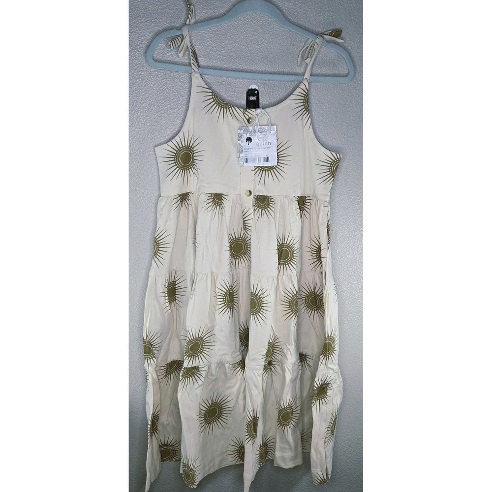 Kate Quinn Prairie Dress 8Y Neutral Sun Print Organic Cotton Tiered NWT